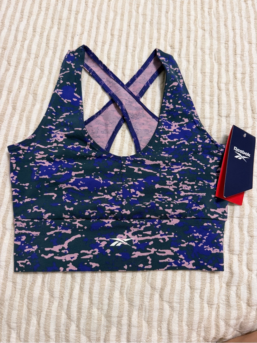 Reebok Purple and Pink Crisscross Back Printed Sports Bra